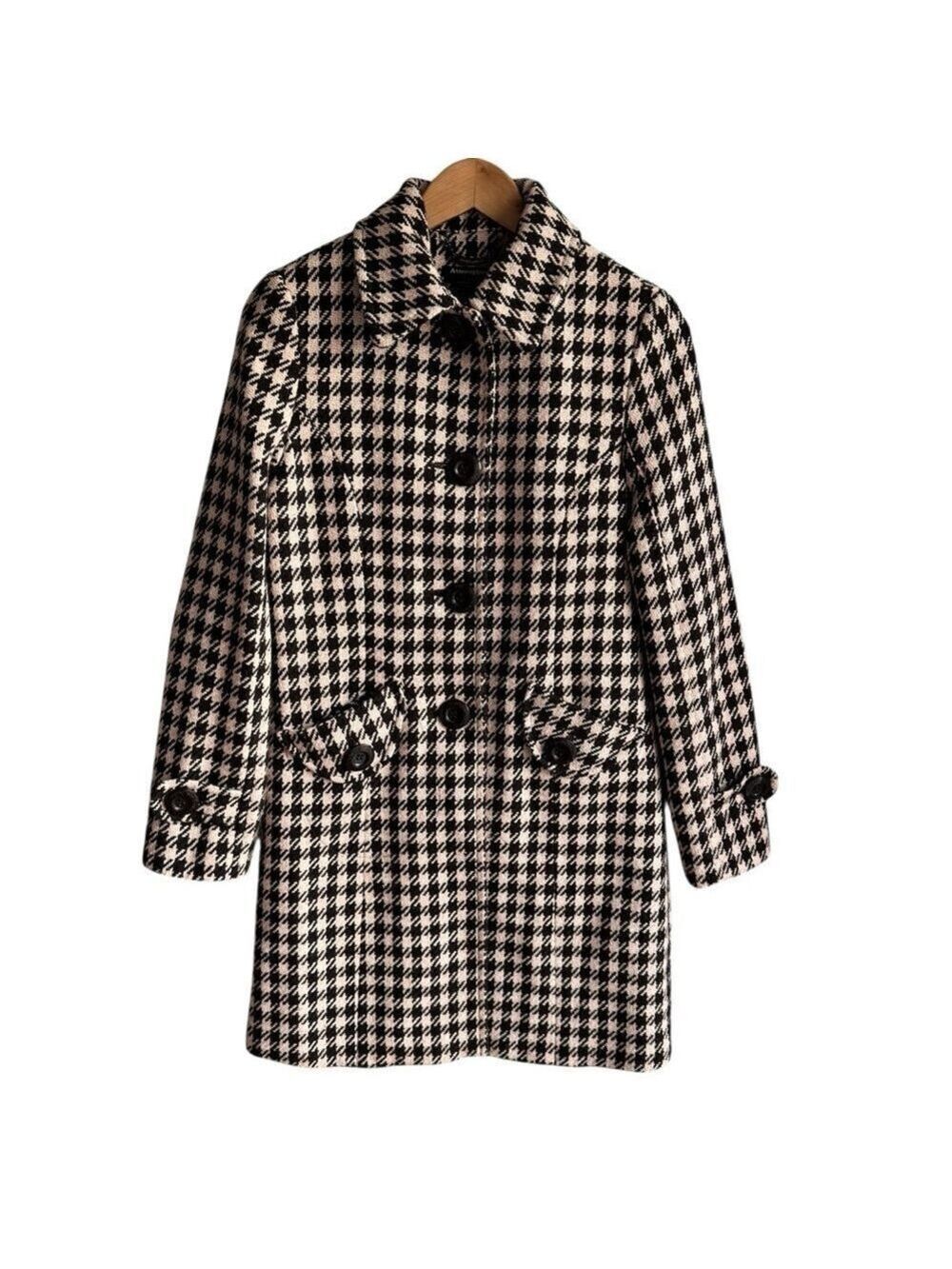 Atmosphere Herringbone Overcoat M Pink Brown Plaid Check Coat Jacket Wool Blend